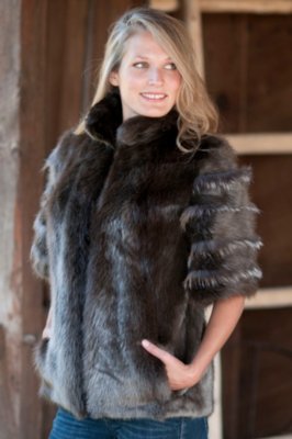 Women’s Renee Longhaired Beaver Fur Vest with Fox Fur Trim 