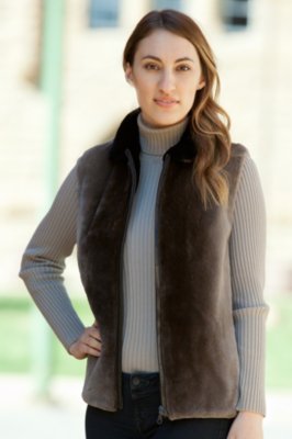 Women’s Daphne Sheared Beaver Fur Vest with Mink Fur Collar