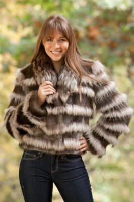 Women's Allegra Longhaired Beaver Fur Jacket with Raccoon Fur Trim