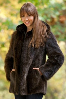 Women’s Michaela Hooded Longhaired Beaver Fur Coat