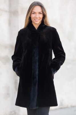 Women's Paloma Reversible Sheared Mink Fur Coat, BLACK, Size 10