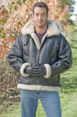 Men's Hooded Shearling B-3 Bomber Jacket