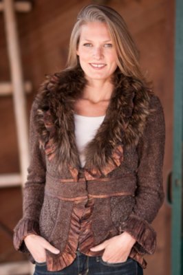 Women's Sasha Cardigan Sweater with Raccoon Fur Trim