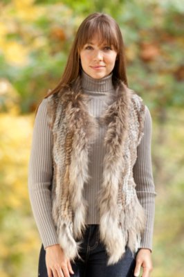 Women’s Petra Knitted Rabbit Fur Vest with Raccoon Fur Trim