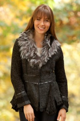 Women’s Miranda Sweater Jacket with Raccoon Fur Trim