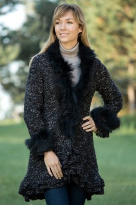 Women's Paris Sweater Jacket with Raccoon Fur Trim