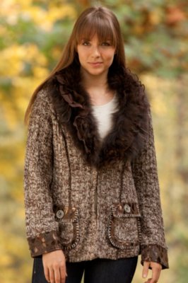 Women’s Delaney Sweater Jacket with Raccoon Fur Trim 