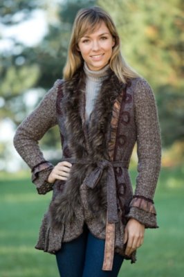 Women's Natalia Sweater Jacket with Raccoon Fur Trim