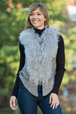 Women's Laisha Wool-Blend Vest with Mongolian Sheep Fur Trim