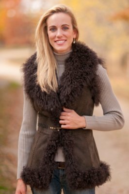 Women's Marlena Sueded Goat Fur Vest with Tibetan Lamb Fur Trim