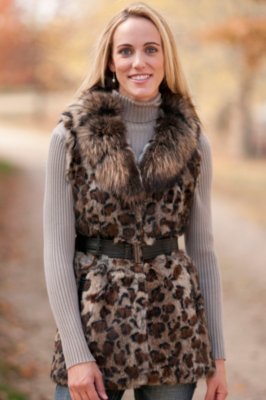 Women’s Copper Creek Rabbit Fur Vest with Raccoon Fur Trim