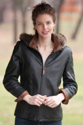 Women's Marie Claire Lambskin Leather Jacket with Toscana Trim