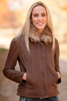 Women’s Brooklyn Leather Jacket with Raccoon Fur 