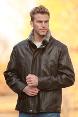 Men's Owen Lambskin Leather Coat with Sheepskin Collar