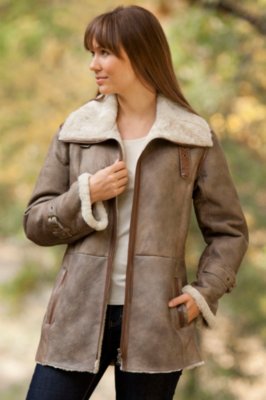 Women’s Teagan Long Sheepskin Bomber Jacket