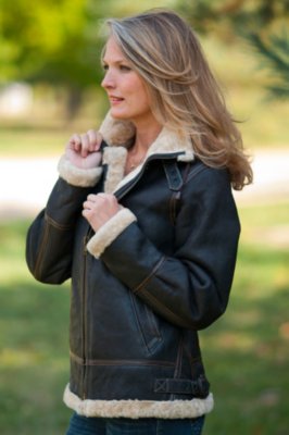 Women’s Vintage Sheepskin Bomber Jacket with Hood