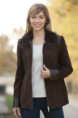 Women's Shaena Suede Jacket with Beaver and Fox Fur Trim