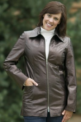 Women's Naiomi Zip Front Leather Coat