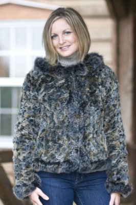 Women's Knitted Rabbit Jacket with Fox Trim