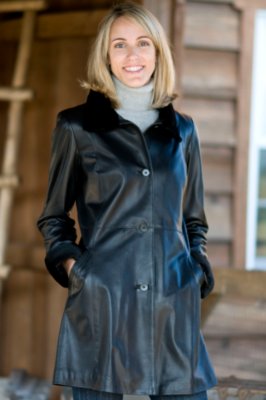 Women's Leather Jacket with Mink Collar & Cuffs