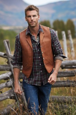Gage Bison Leather Vest with Concealed Carry Pockets, COGNAC