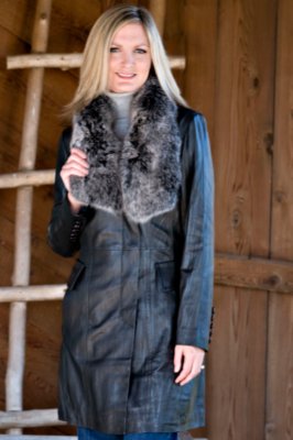 Women's Lambskin Jacket with Removable Fox Collar
