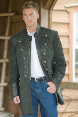 Men's Iron Edward Leather Jacket with Nailed Cross Overlay