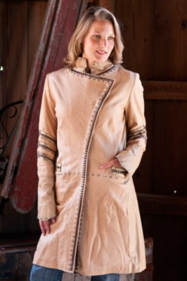 Women's Leah Military Coat with Floral Vine Overlay