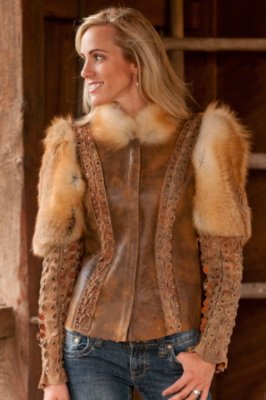 Women's Chimera Shearling Sheepskin Jacket with Fox Fur Trim