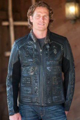 Men’s Triumph Studded Shearling Sheepskin Jacket with Sweater Inserts