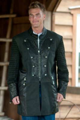 Men's Iron Edward Leather Jacket with Nailed Cross Overlay