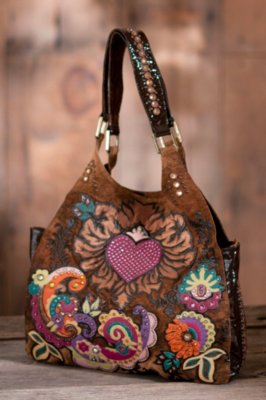 Heart Weeds Leather Handbag with Crystal Accent