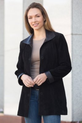 Women's Fiona Lamb Suede Leather Jacket, BLACK, Size 10
