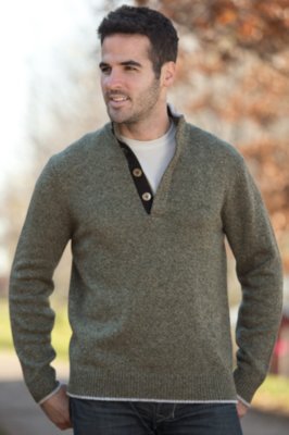 Men's Robert Cashmere-Blend Wool Sweater with Suede Trim