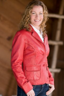 Women's Leather Blazer with Scalloped Trim