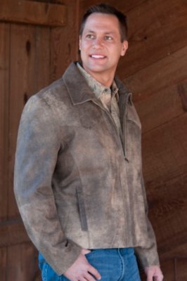 Men's Distressed Leather Zip Front Jacket