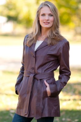Women’s Shae Belted Lambskin Leather Coat