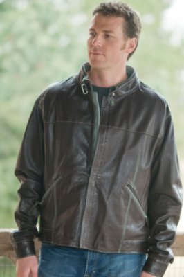 Men's Leather Jacket with Contrast Inserts