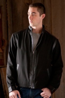Men's Tyler Nylon Jacket with Leather Trim, BLACK, Size XLARGE