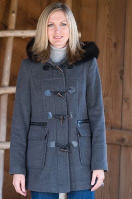 Women's Wool-Blend Coat with Fox Hood