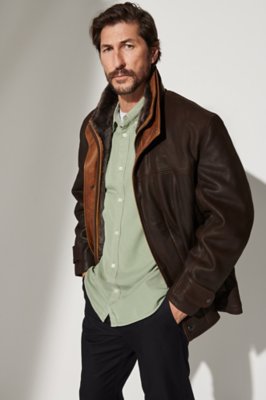 Jack Frost Leather Coat with Shearling Lining, DARK BROWN/TUNDRA