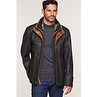 Newsboy Kildare Goatskin Leather Jacket with Removable Shearling Collar, BLACK/TUNDRA