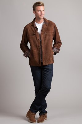 Newport Lambskin Suede Leather Shirt Jacket, CAPPUCCINO