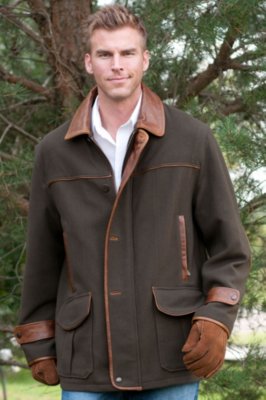 Men's Woodstock Cashmere Blend Coat with Leather Trim
