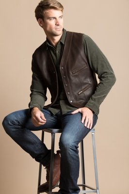 Zac Kildare Goatskin Leather Vest, DARK BROWN