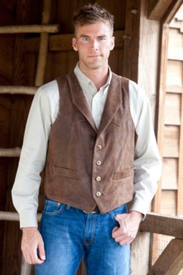 Men's Leather Vest with Whipstitched Trim