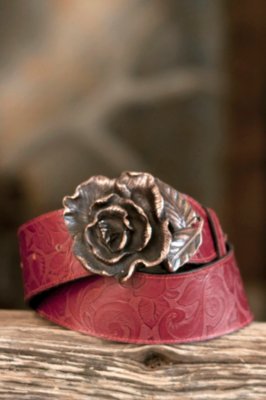 Women's Leather Belt with Rose Buckle