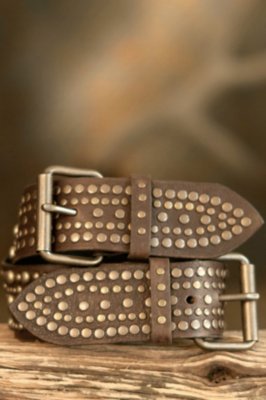 Women's Double Buckle Leather Belt with Studs
