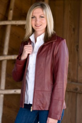 Women's Lacey Zip-Front Leather Jacket