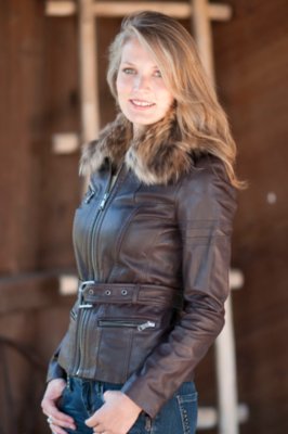 Women’s Andrew Marc Trish Leather Jacket with Raccoon Fur Trim